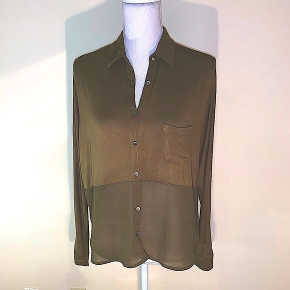 Sparkle & Fade green jersey drop sleeve button down size small - Picture 2 of 4